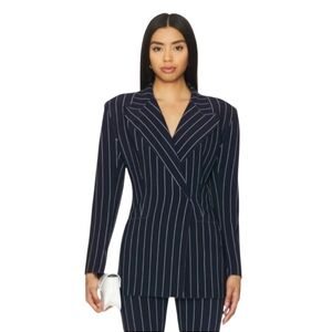 Norma Kamali Navy Pinstripe Size 8-10 Classic Double Breasted Jacket